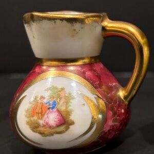 Vtg Limoges of France Miniture Porcelain Pitcher Hand Painted/Gold Accents 3pcs